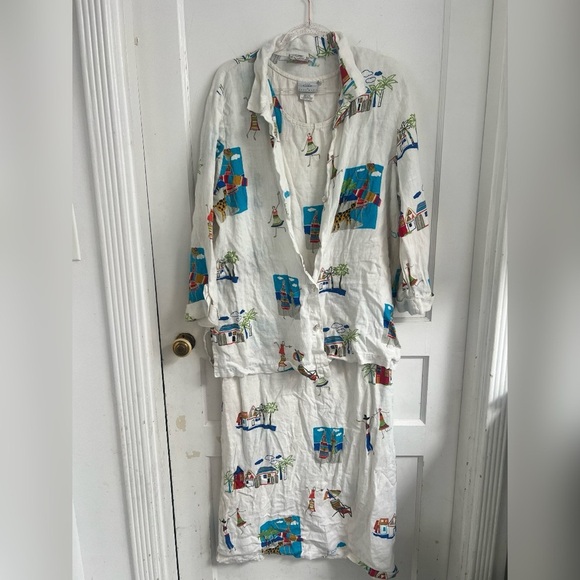 Hot Cotton Beach Resort Coastal LINEN Made in USA OUTFIT SET SIZE XL - Picture 1 of 5